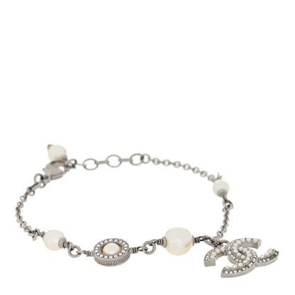 Chanel Pearl Crystal CC Bracelet Silver 1 of 4