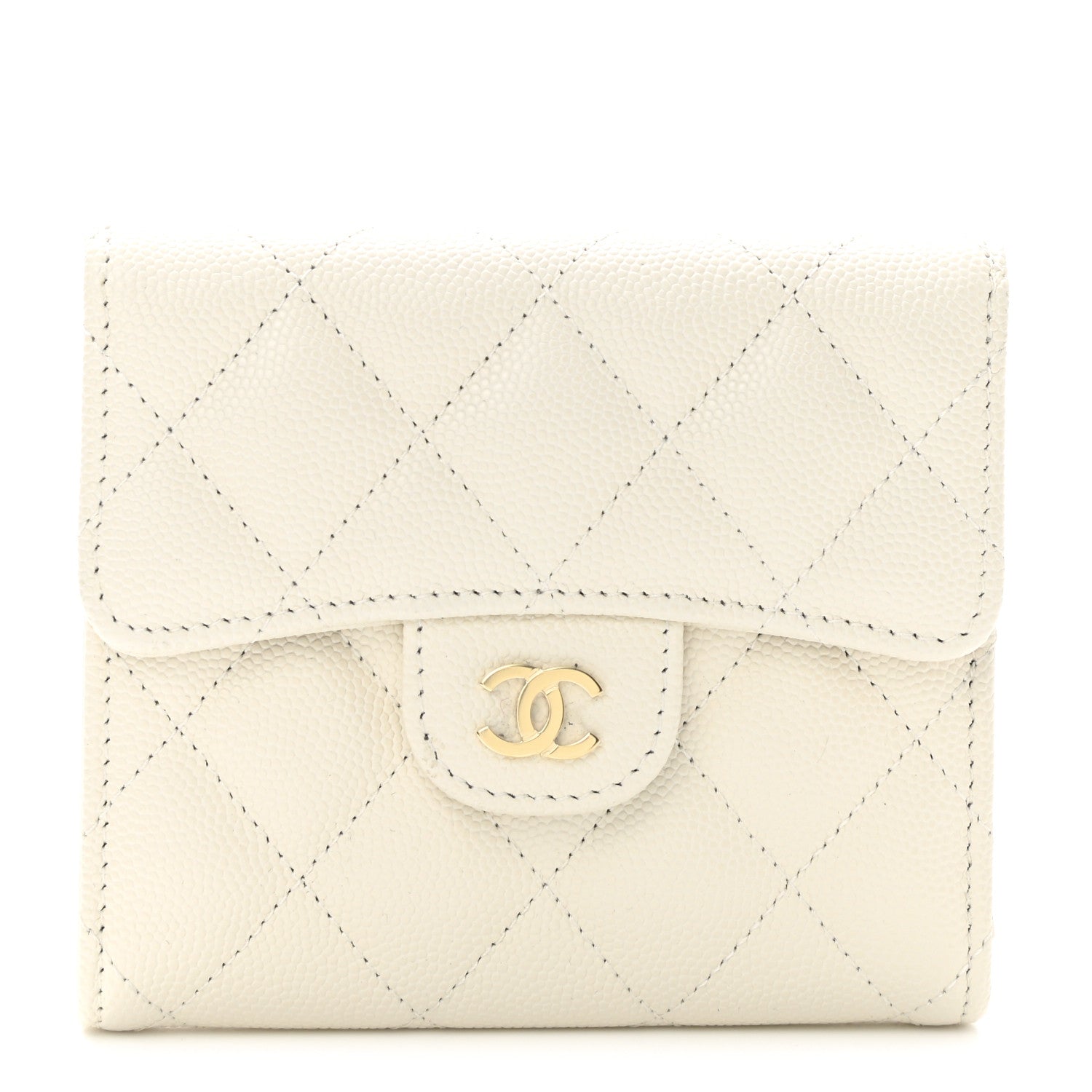 Chanel Caviar Quilted Compact Flap Wallet White 1 of 8