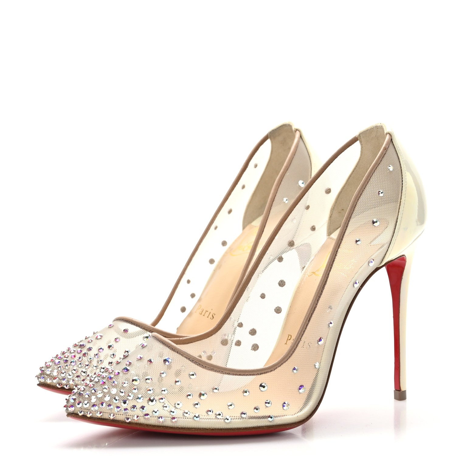Christian Louboutin Metallic Nappa Crystal Strass Follies 100 Pumps 35.5 Ivory 3 of 8