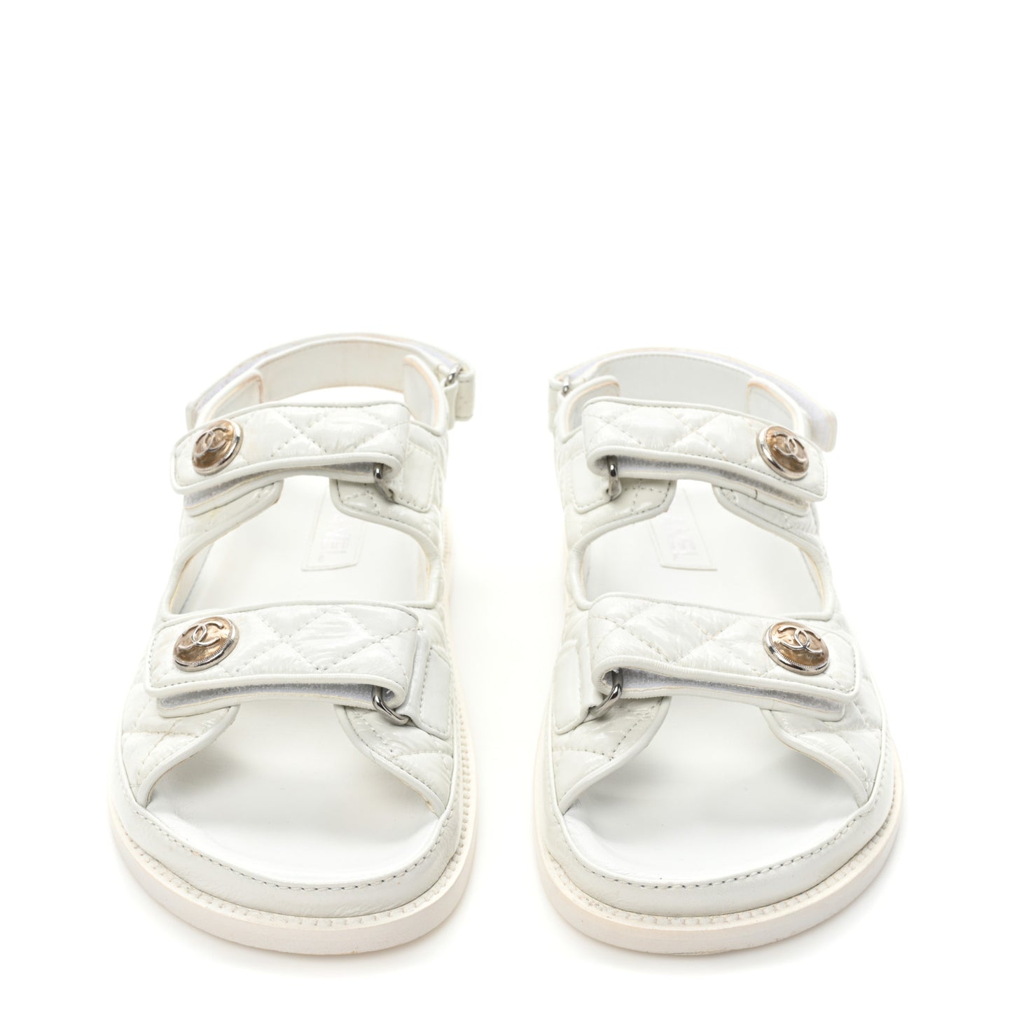 Laminated Lambskin Quilted Velcro Dad Sandals 37.5 White
