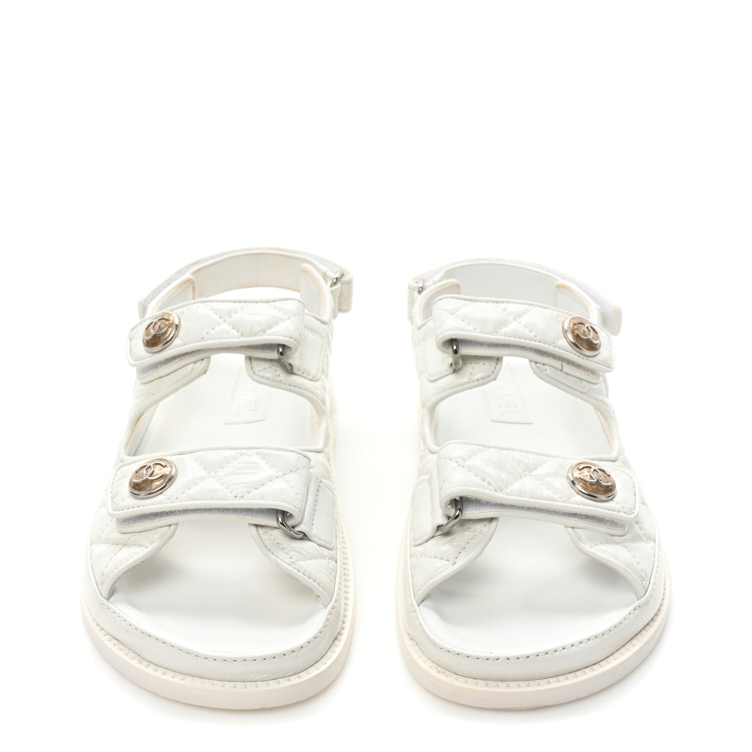 Chanel Laminated Lambskin Quilted Velcro Dad Sandals 37.5 White 2 of 15