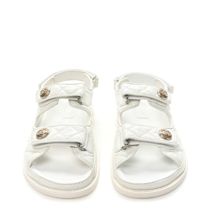 Chanel Laminated Lambskin Quilted Velcro Dad Sandals 37.5 White 2 of 15