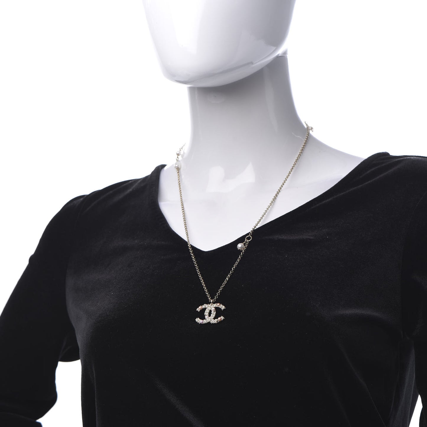 Crystal Pearl CC Pendant Necklace Gold Pink