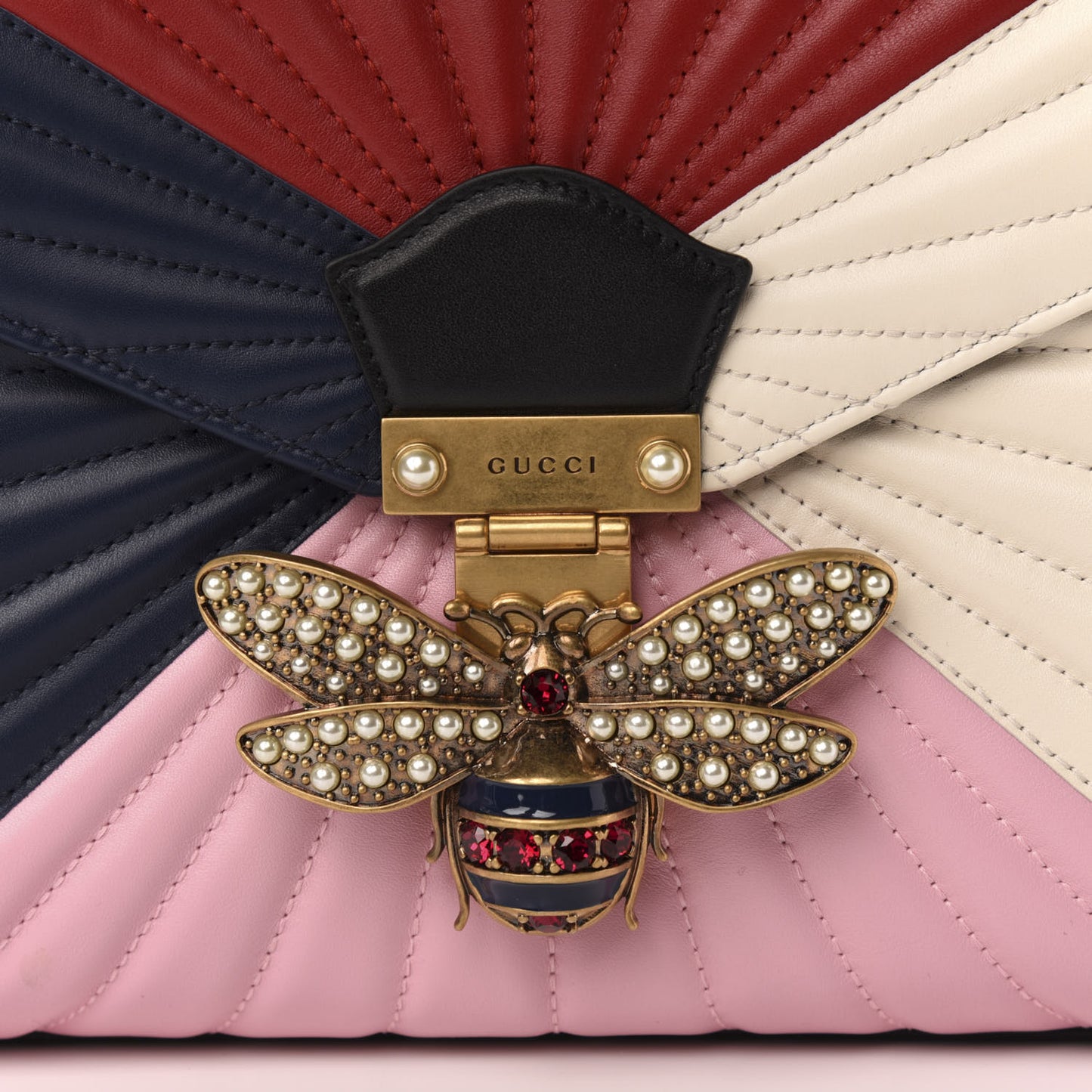 Calfskin Bamboo Trapuntata Queen Margaret Top Handle Bag Blue Agata Hibiscus Red Mystic White Sugar Pink