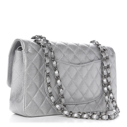 Chanel Metallic Caviar Quilted Medium Double Flap Silver 4 of 12