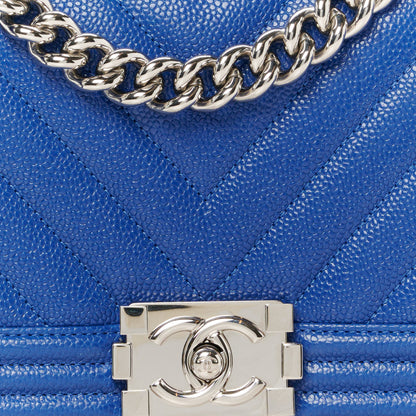 Chanel Caviar Chevron Quilted Medium Boy Flap Dark Blue 8 of 10