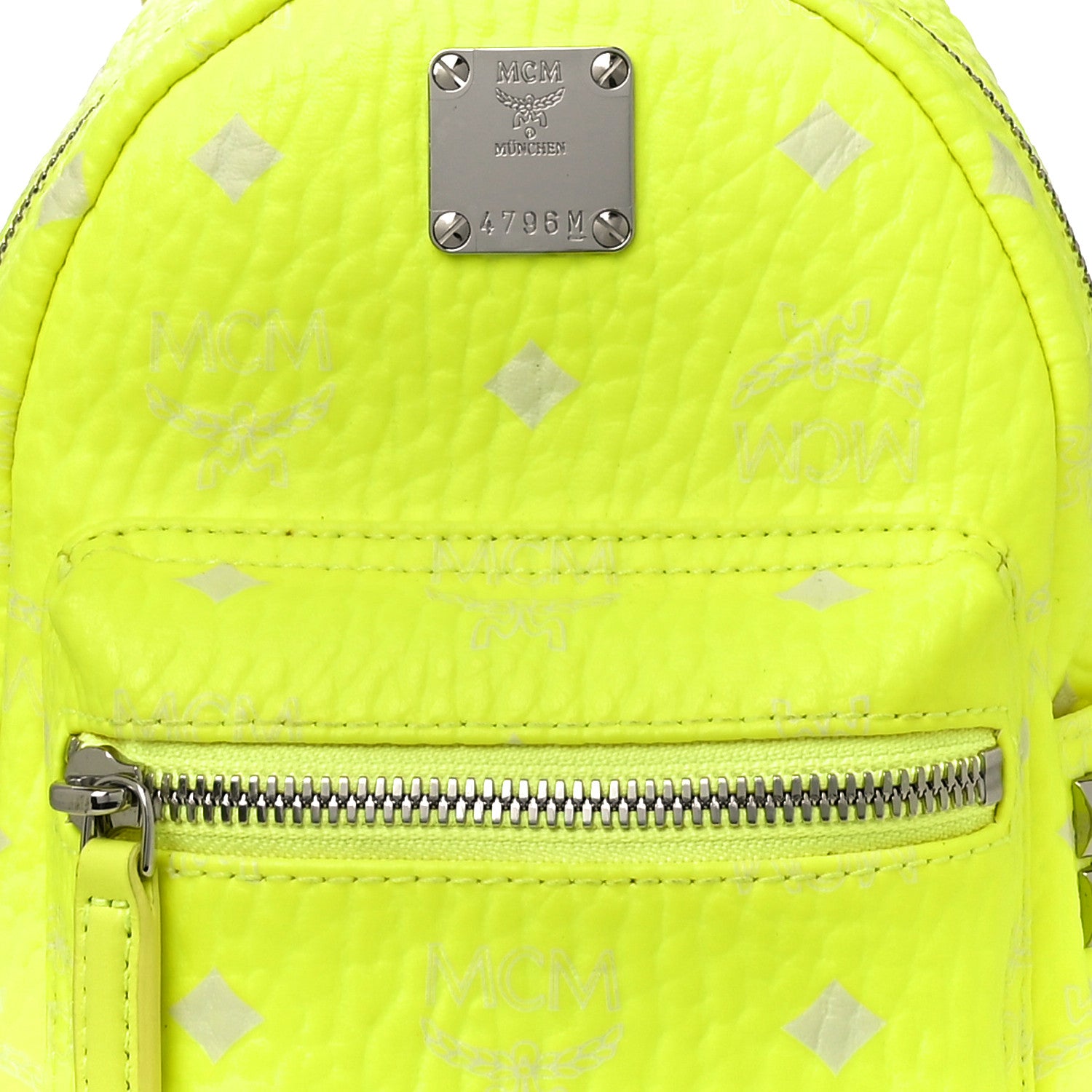 MCM Visetos Side Stud X-Mini Stark Bebe Boo Backpack Neon Yellow 7 of 10