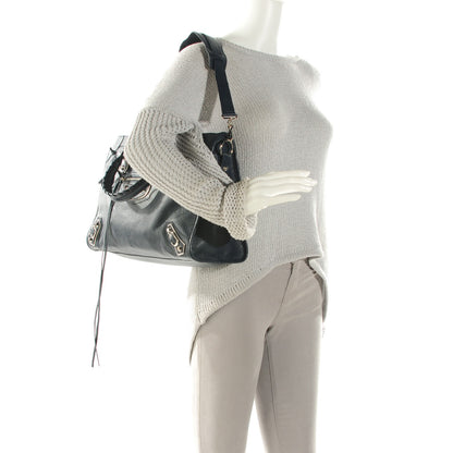 Balenciaga Chevre Silver Metallic Edge Hardware City Bleu Nuit Dark Sea 2 of 7