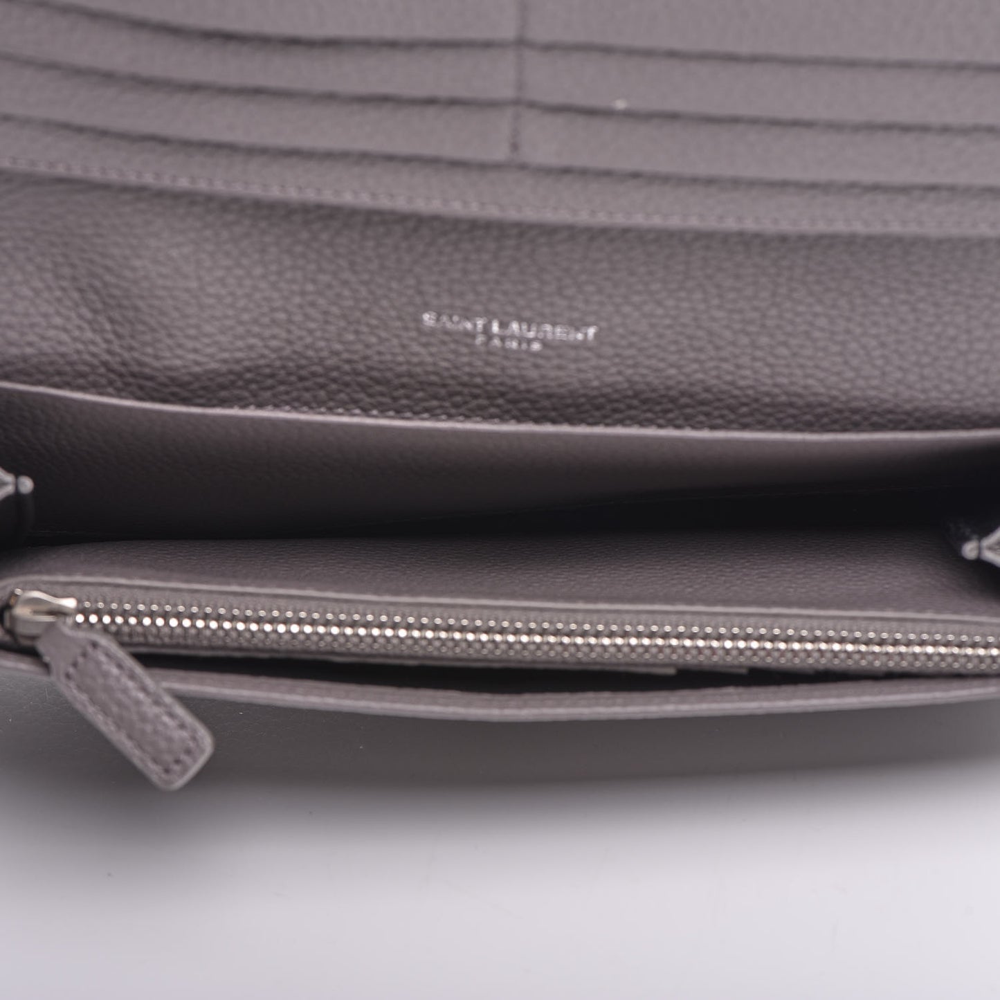 Grained Calfskin Sac De Jour Souple Thin Wallet Fog