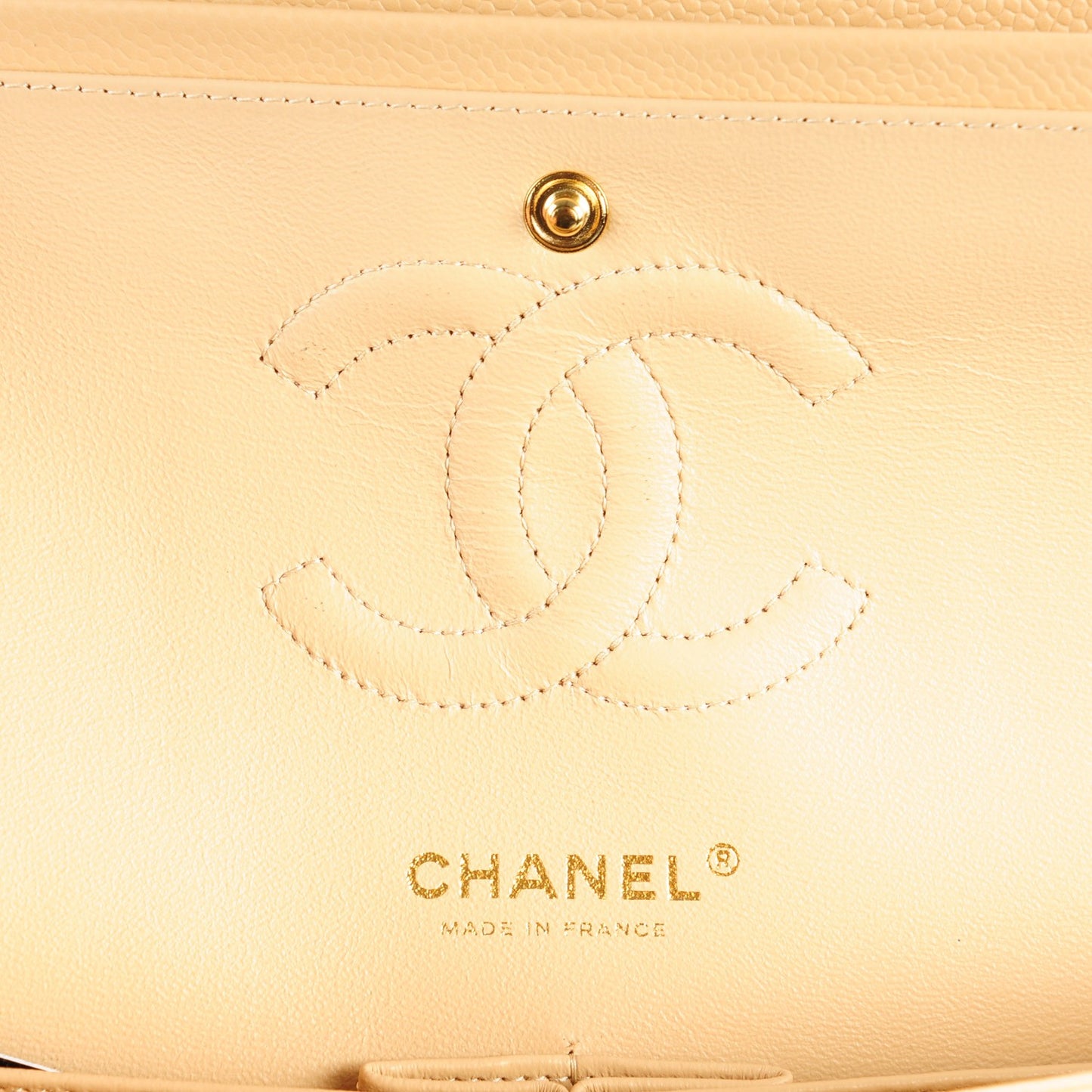 Caviar Quilted Medium Double Flap Beige Clair