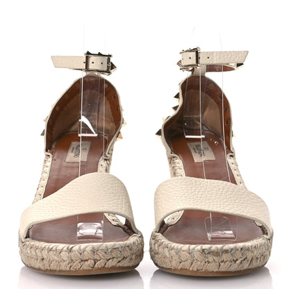 Valentino Garavani Grained Calfskin Rockstud Crisscross Ankle Strap Espadrille Wedge Sandals 39 Light Ivory 3 of 12