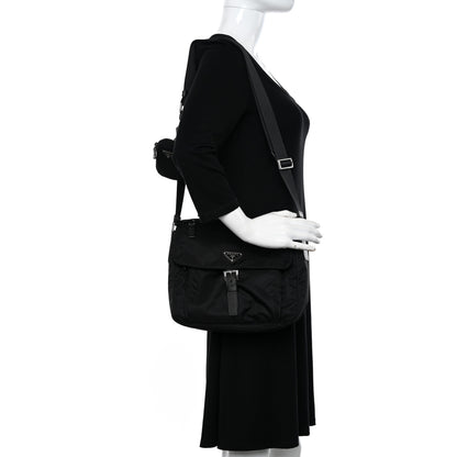 Prada Re-Nylon Vela Saffiano Pocket Single Buckle Messenger Shoulder Bag Black 2 of 11
