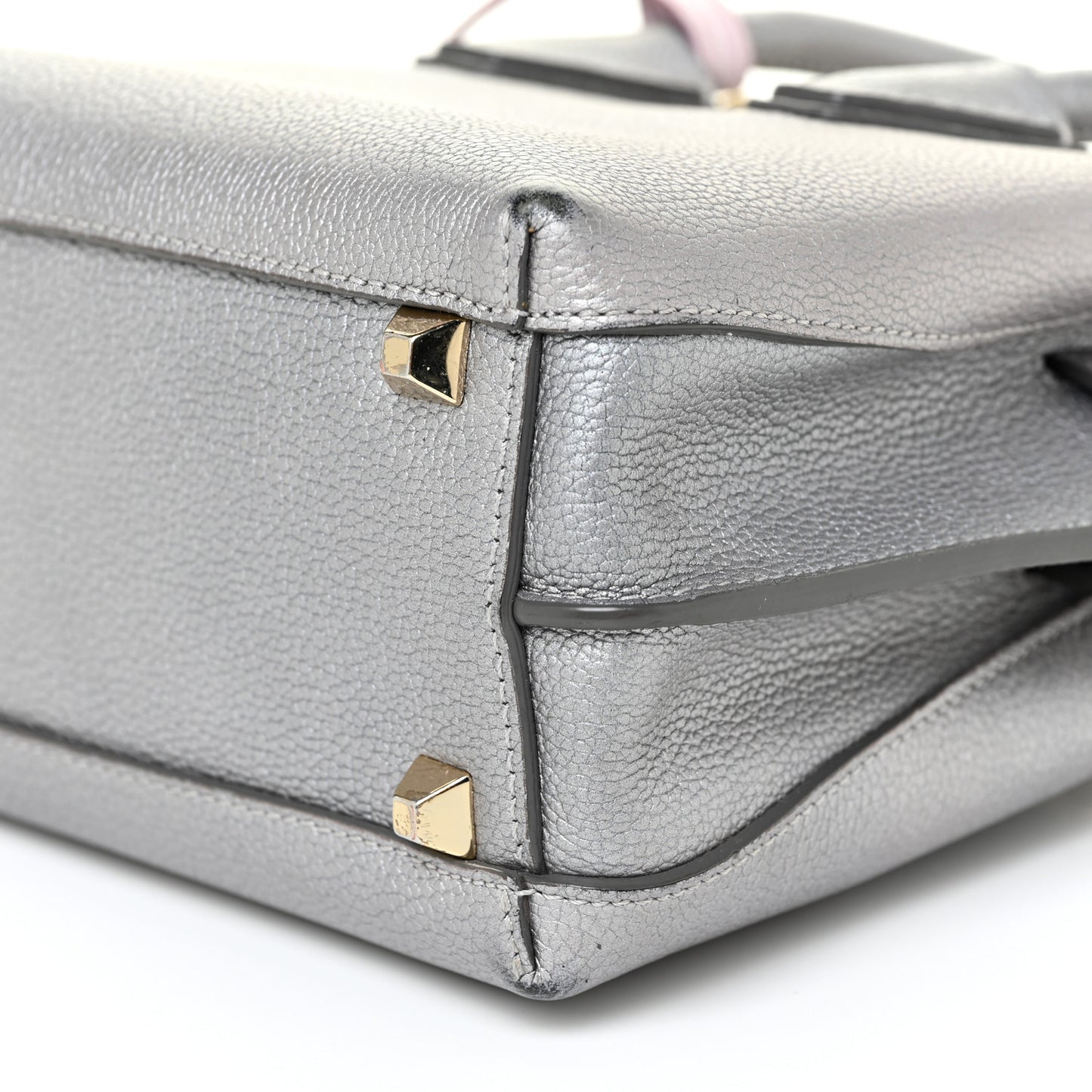 Metallic Grained Calfskin Mini Milla Tote Spike Silver