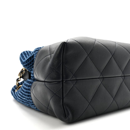 Chanel Tweed Shiny Lambskin Quilted Coco Base Small Shopping Bag Dark Blue 9 of 10
