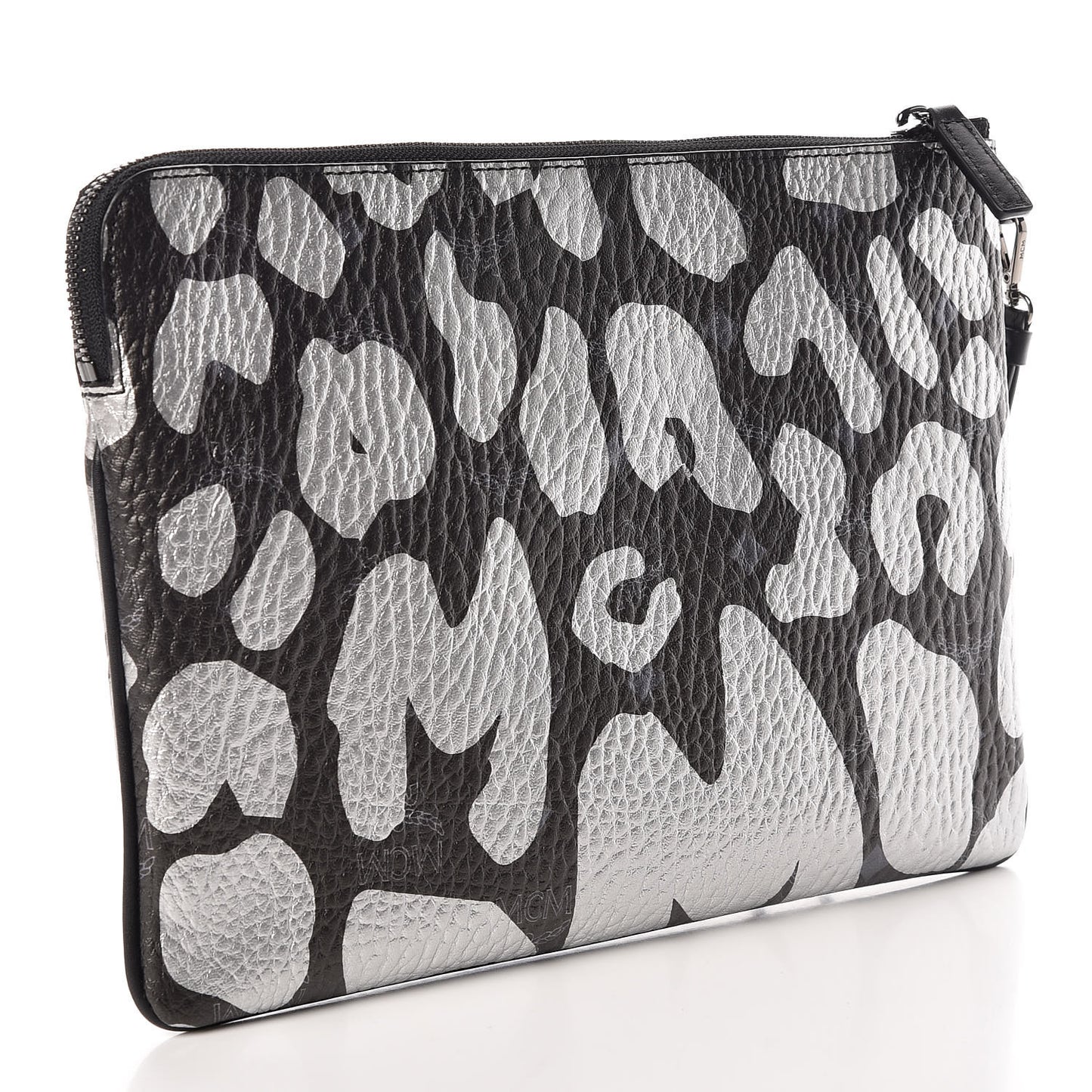 Visetos Metallic Leopard Print Large Stark Wristlet Pouch Black