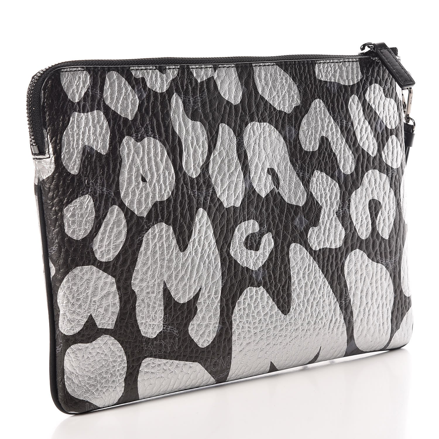 MCM Visetos Metallic Leopard Print Large Stark Wristlet Pouch Black 3 of 7