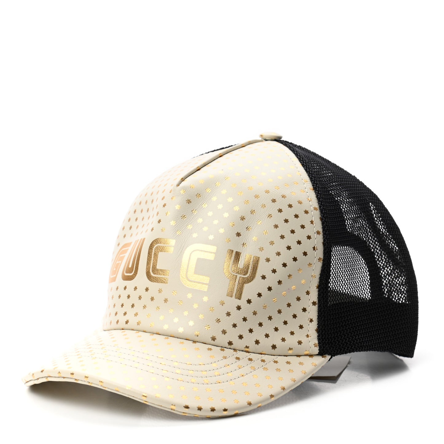X SEGA Calfskin GUCCY Stars Baseball Hat XXL Mystic White Gold