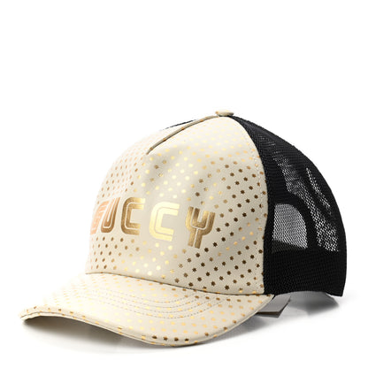 Gucci X SEGA Calfskin GUCCY Stars Baseball Hat XXL Mystic White Gold 1 of 9