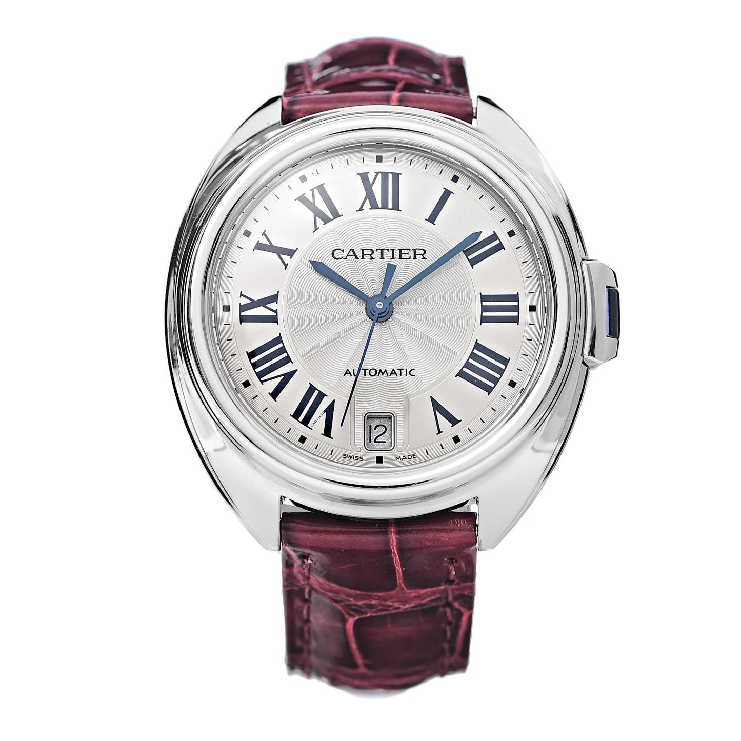 Stainless Steel Alligator 35mm Cle De Cartier Automatic Watch Burgundy