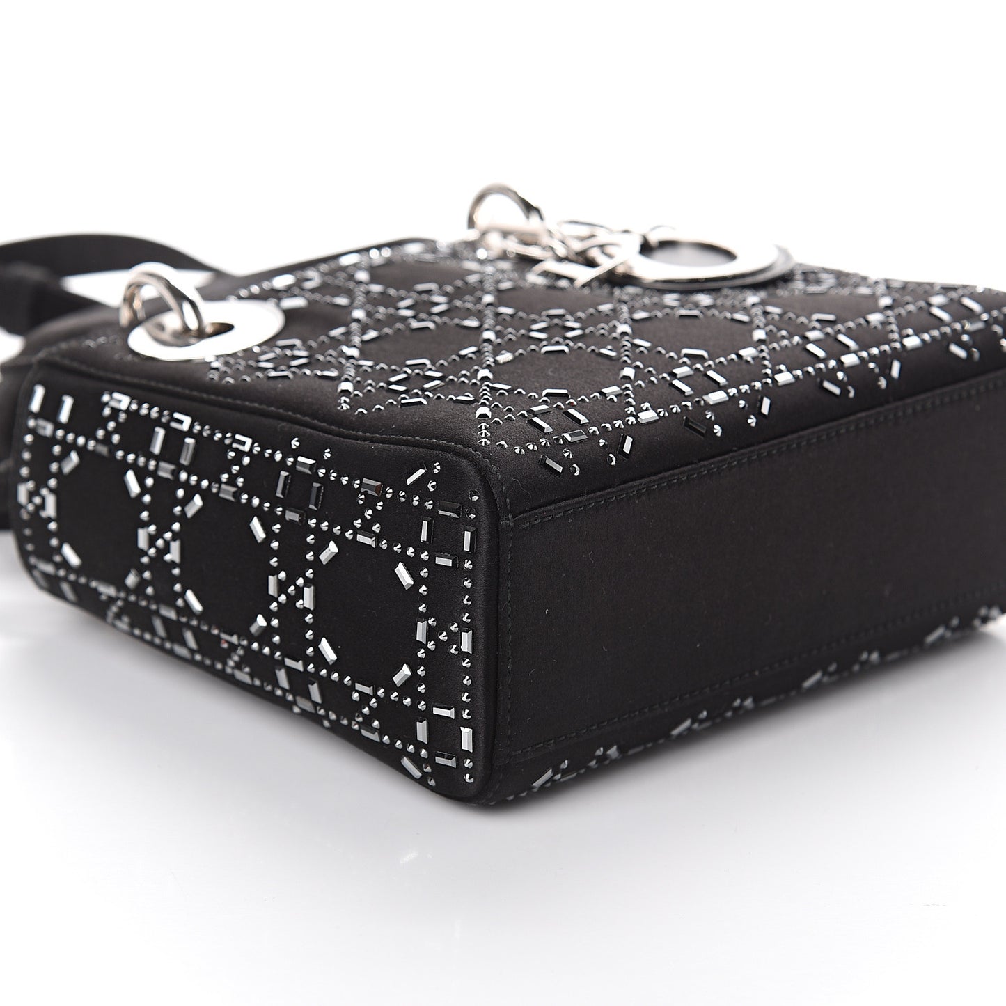 Satin Crystal Cannage Mini Lady Dior Black