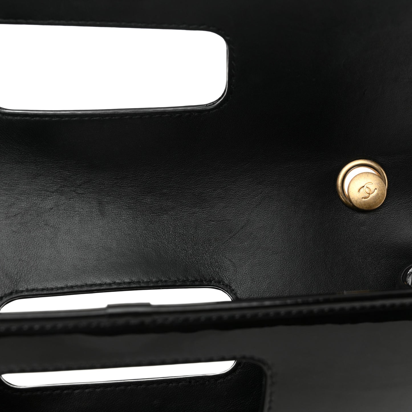 Patent Quilted Graphic Catch Flap Black