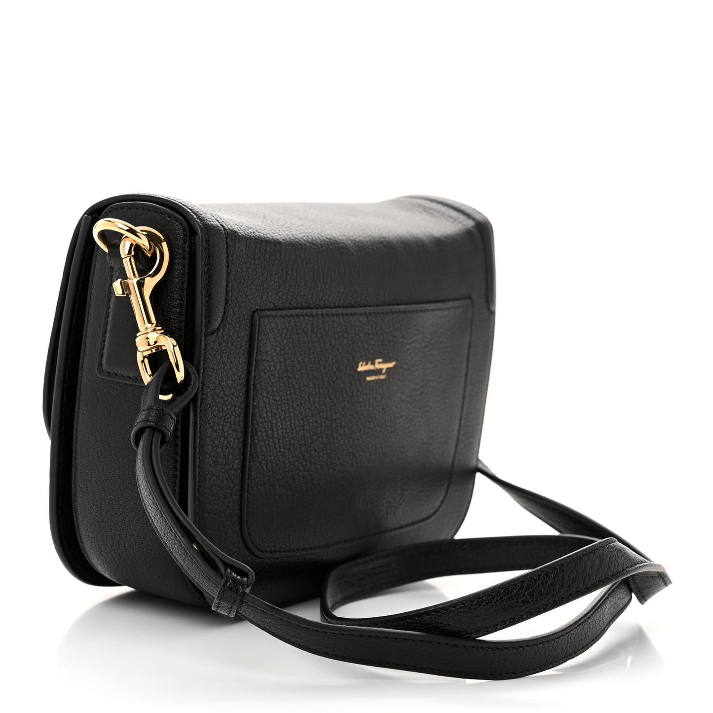 Grained Calfskin Small Greta Shoulder Bag Black