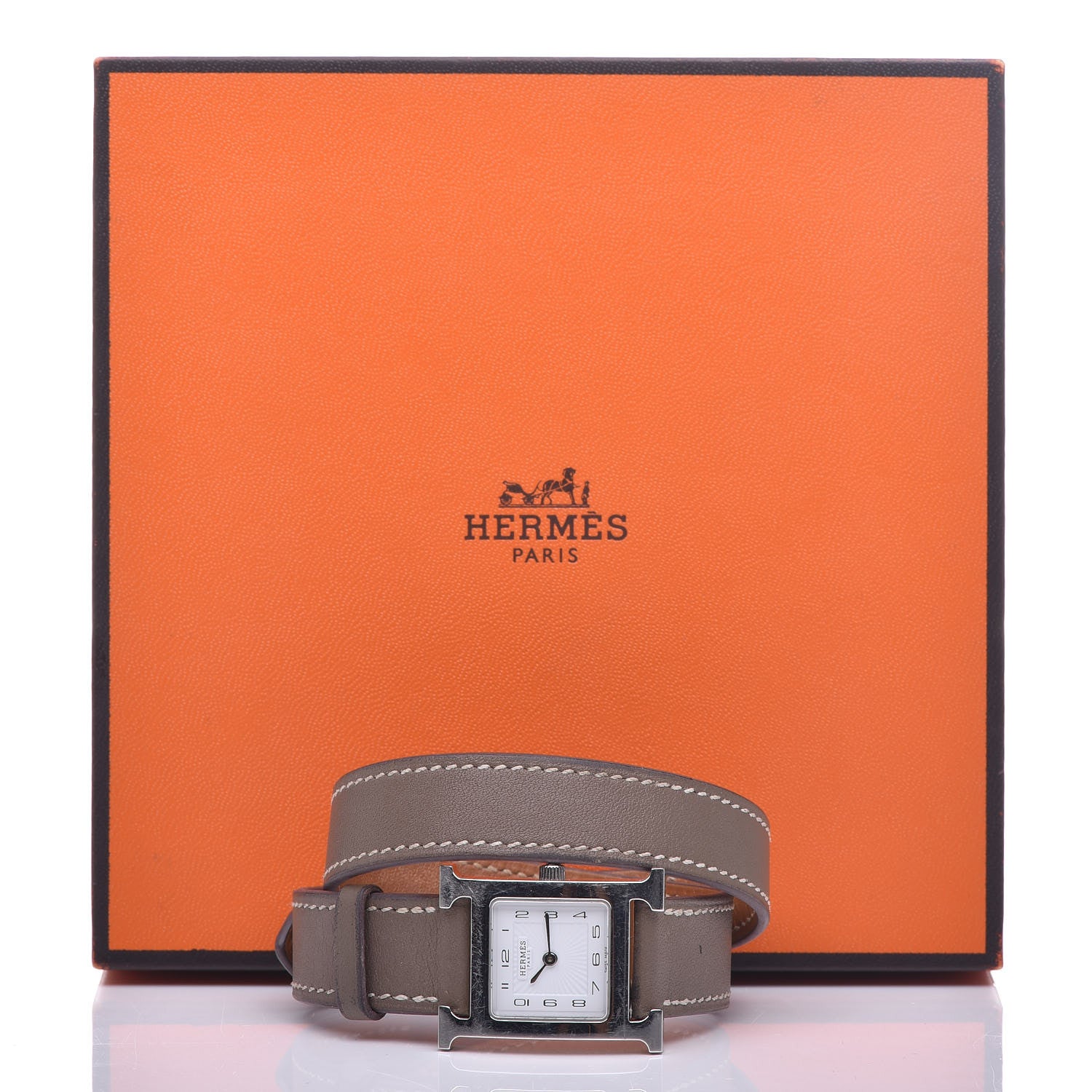 Hermes Stainless Steel Swift 21mm Heure H Hour Double Tour Quartz Watch Etoupe 9 of 9