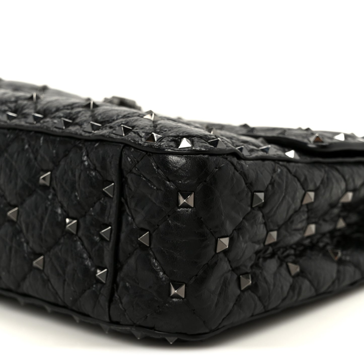 Craquele Nappa Medium Rockstud Spike Shoulder Bag Black