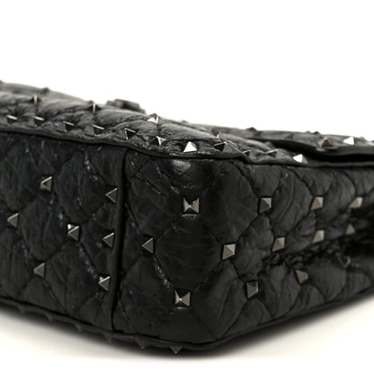 Valentino Garavani Craquele Nappa Medium Rockstud Spike Shoulder Bag Black 10 of 10