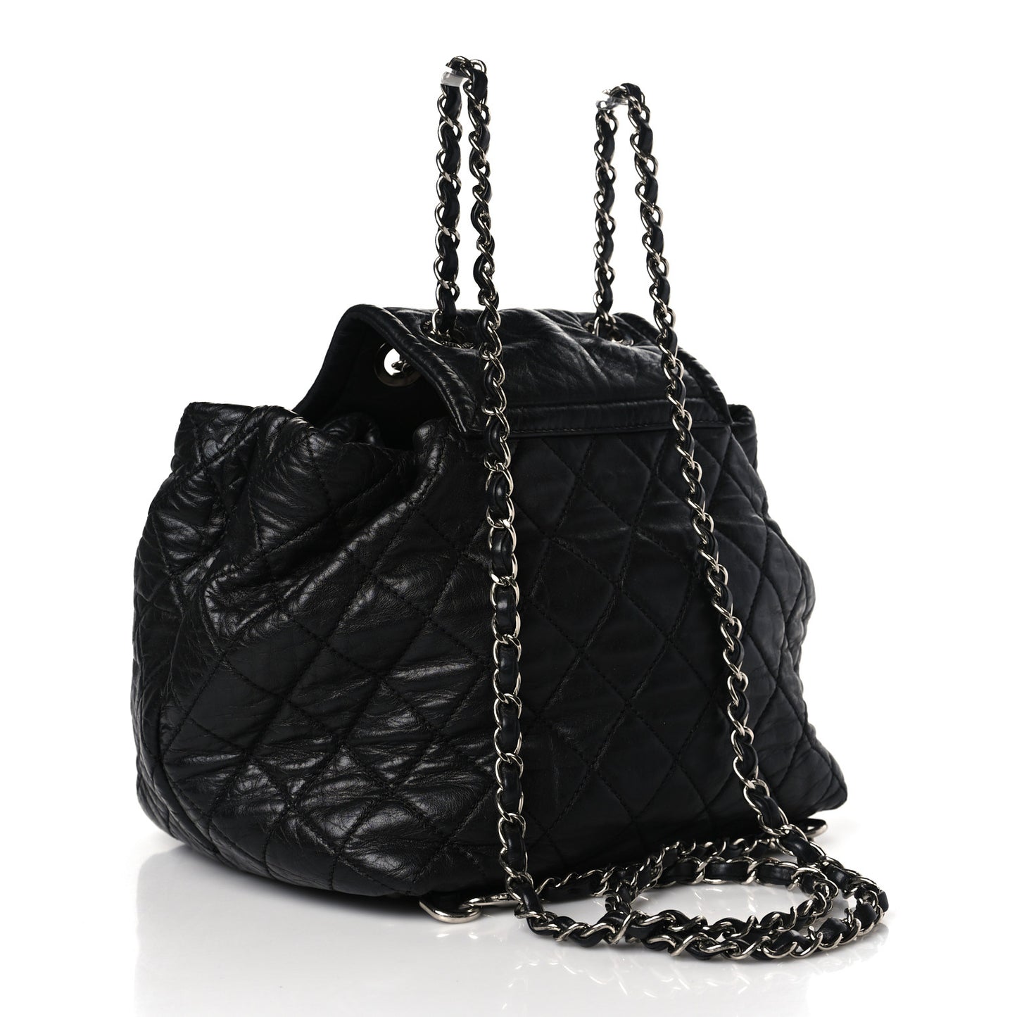 Glazed Calfskin Quilted Beijing Backpack Black