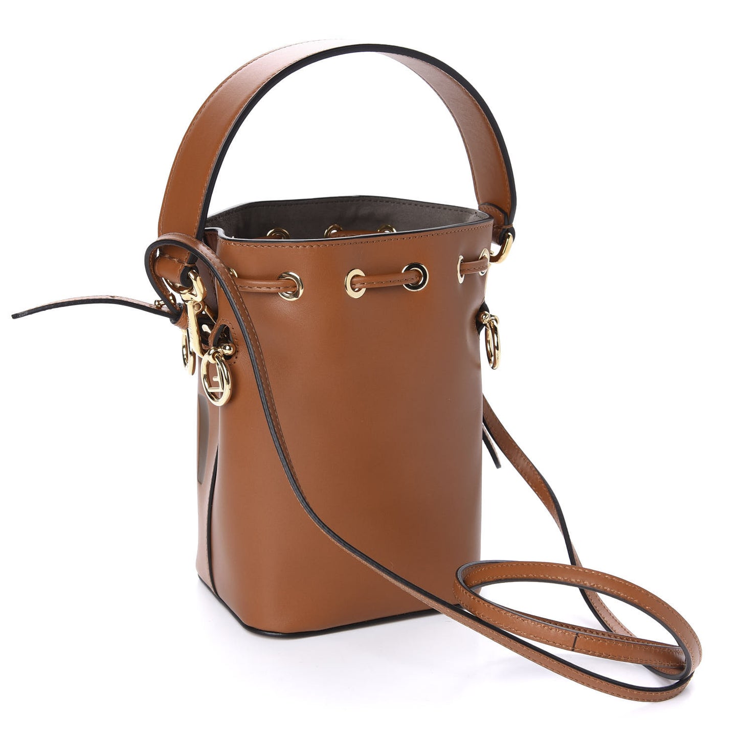 Vitello King F is Fendi Logo Embossed Mini Mon Tresor Bucket Bag Cuoio