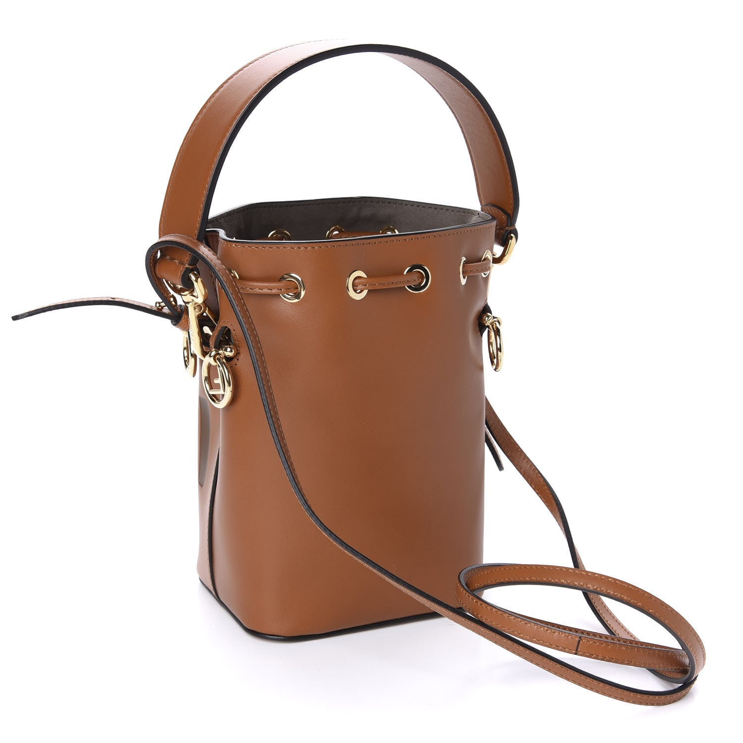 Fendi Vitello King F is Fendi Logo Embossed Mini Mon Tresor Bucket Bag Cuoio 4 of 11