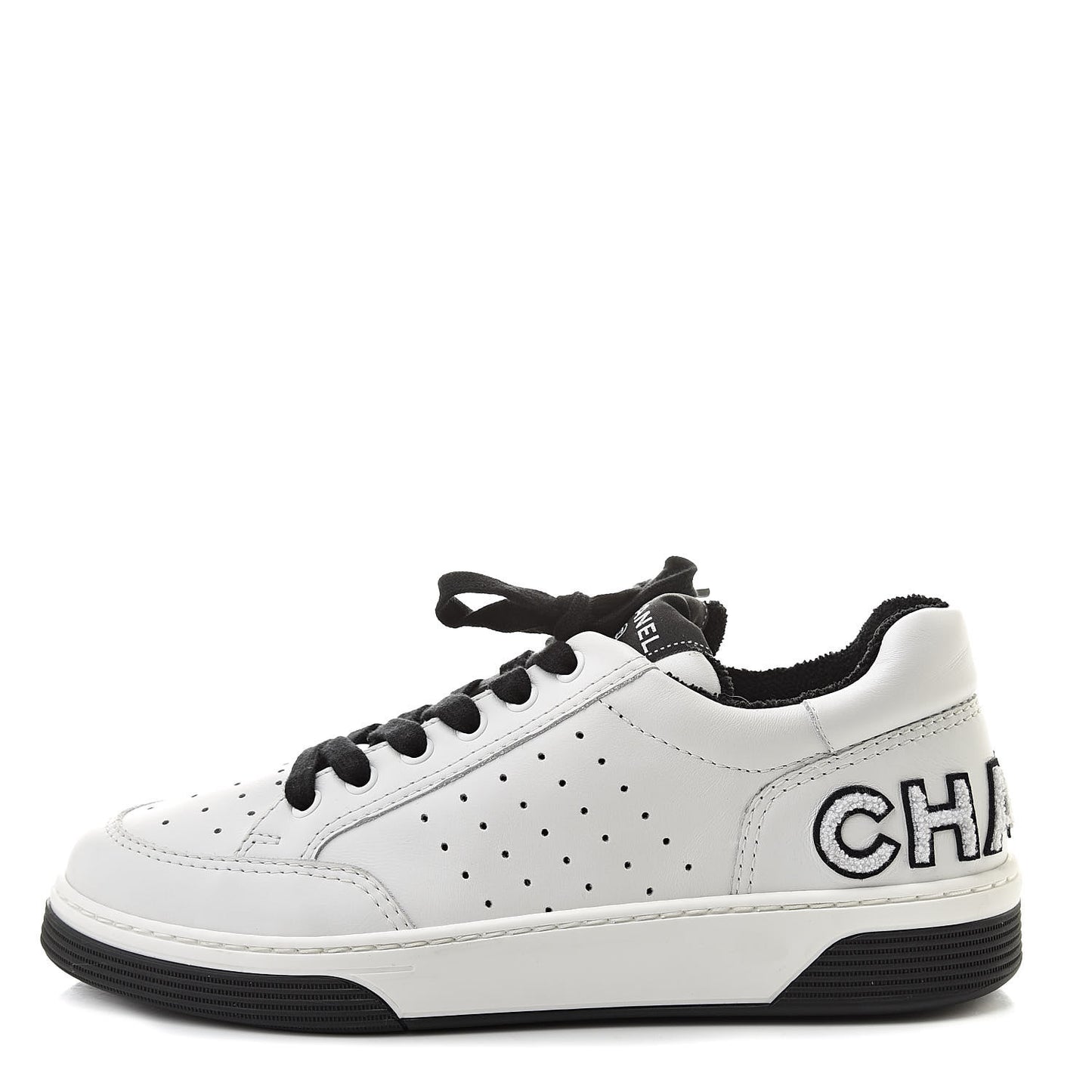 Calfskin Womens Logo Sneakers 39 Black White
