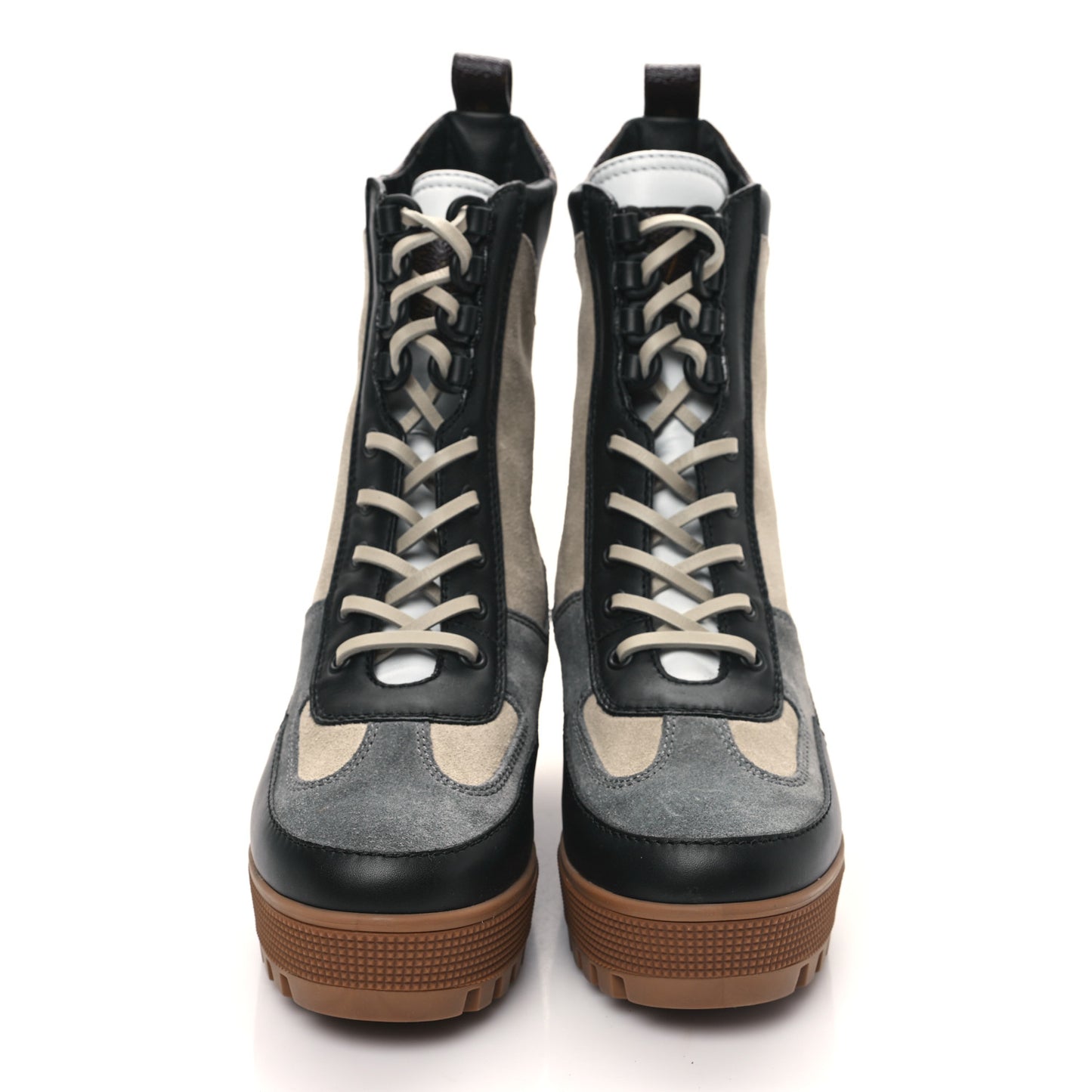 Suede Calfskin Monogram Platform Desert Boots 37 Dark Gray