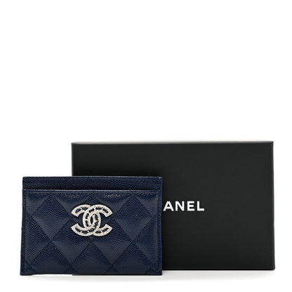 Chanel Caviar Quilted Crystal Card Holder Blue 9 of 9