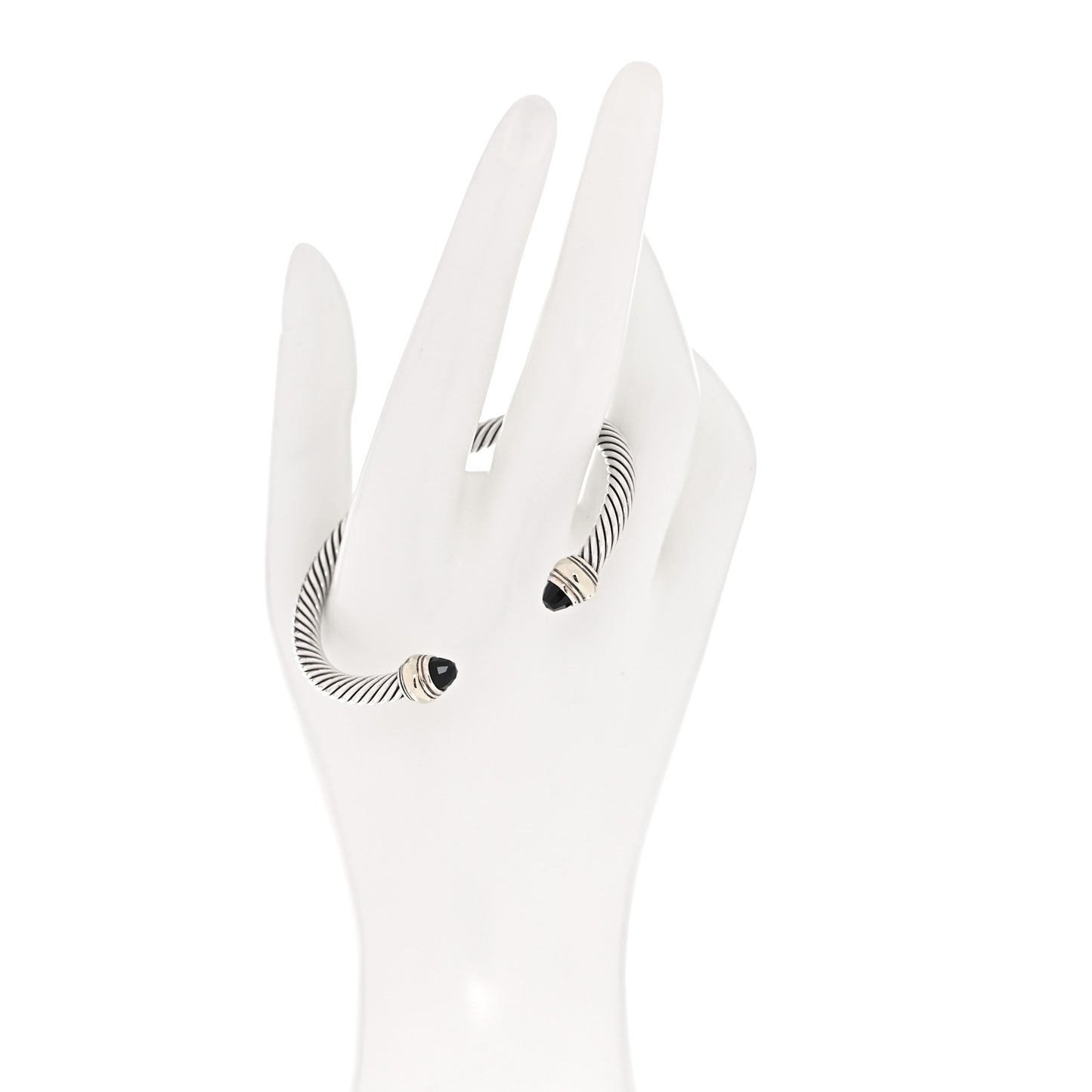 Sterling Silver 14K Yellow Gold Black Onyx 5mm Cable Classics Bracelet