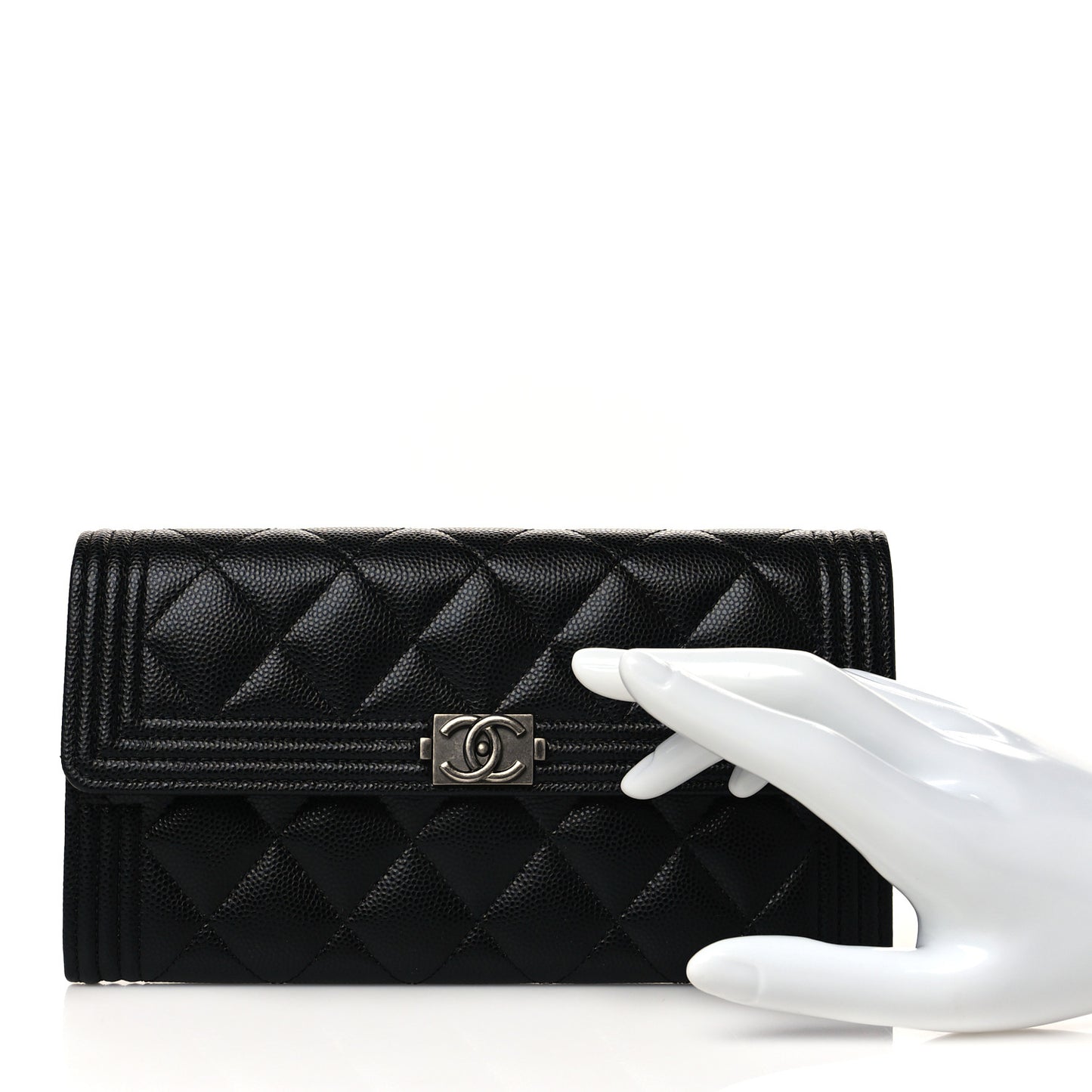 Caviar Quilted Large Boy Gusset Flap Wallet Black