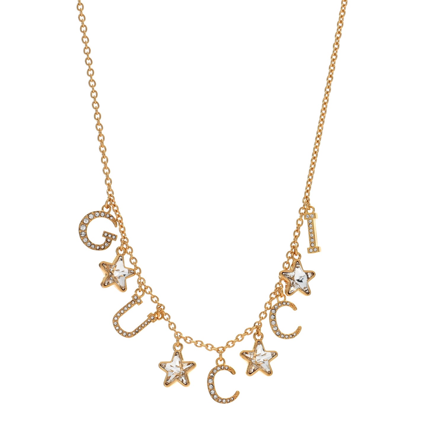 Crystal Star Script Necklace Gold