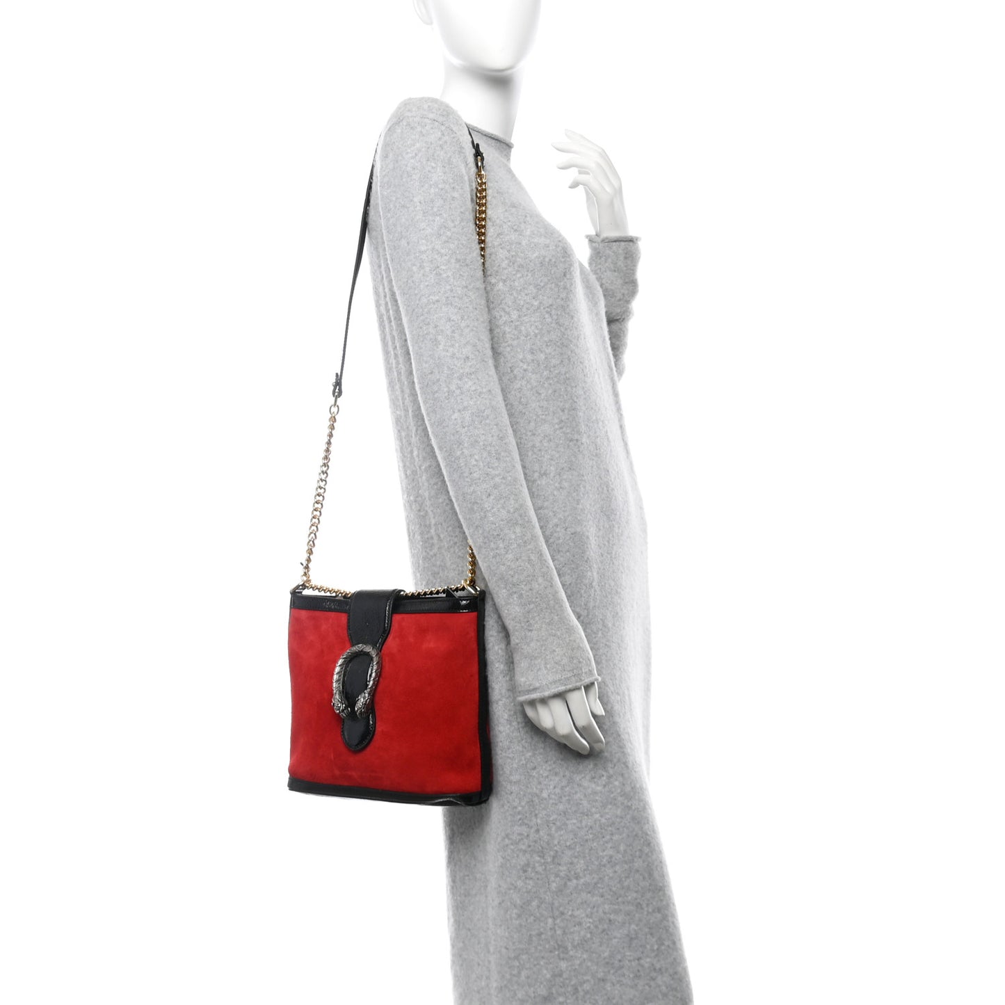 Suede Patent Medium Dionysus Bucket Bag Red