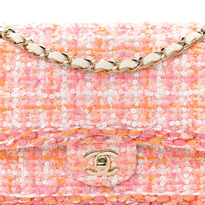 Chanel Tweed Braid Sequin Medium Double Flap White Pink Orange 8 of 10