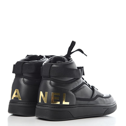 Chanel Lambskin Mens Logo High Top Sneakers 46 Black 4 of 11
