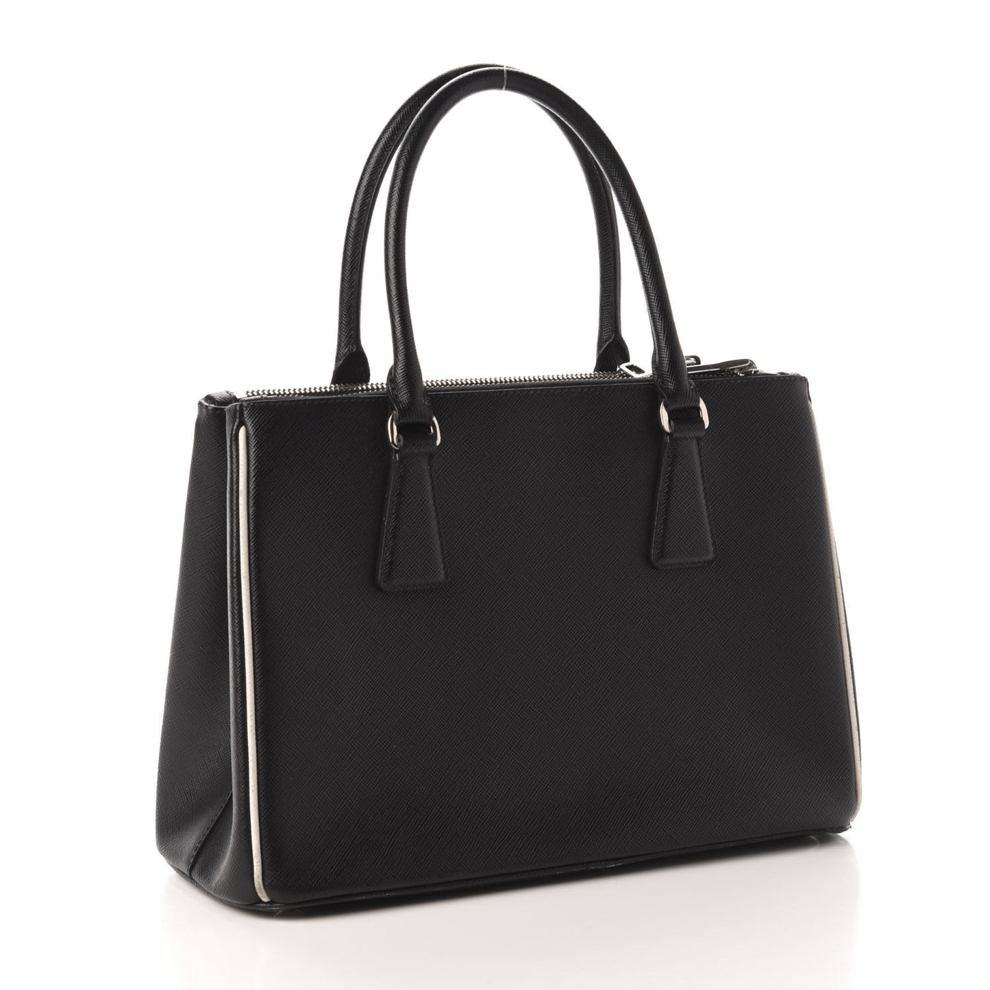 Saffiano Mini Galleria Double Zip Tote Black Talco