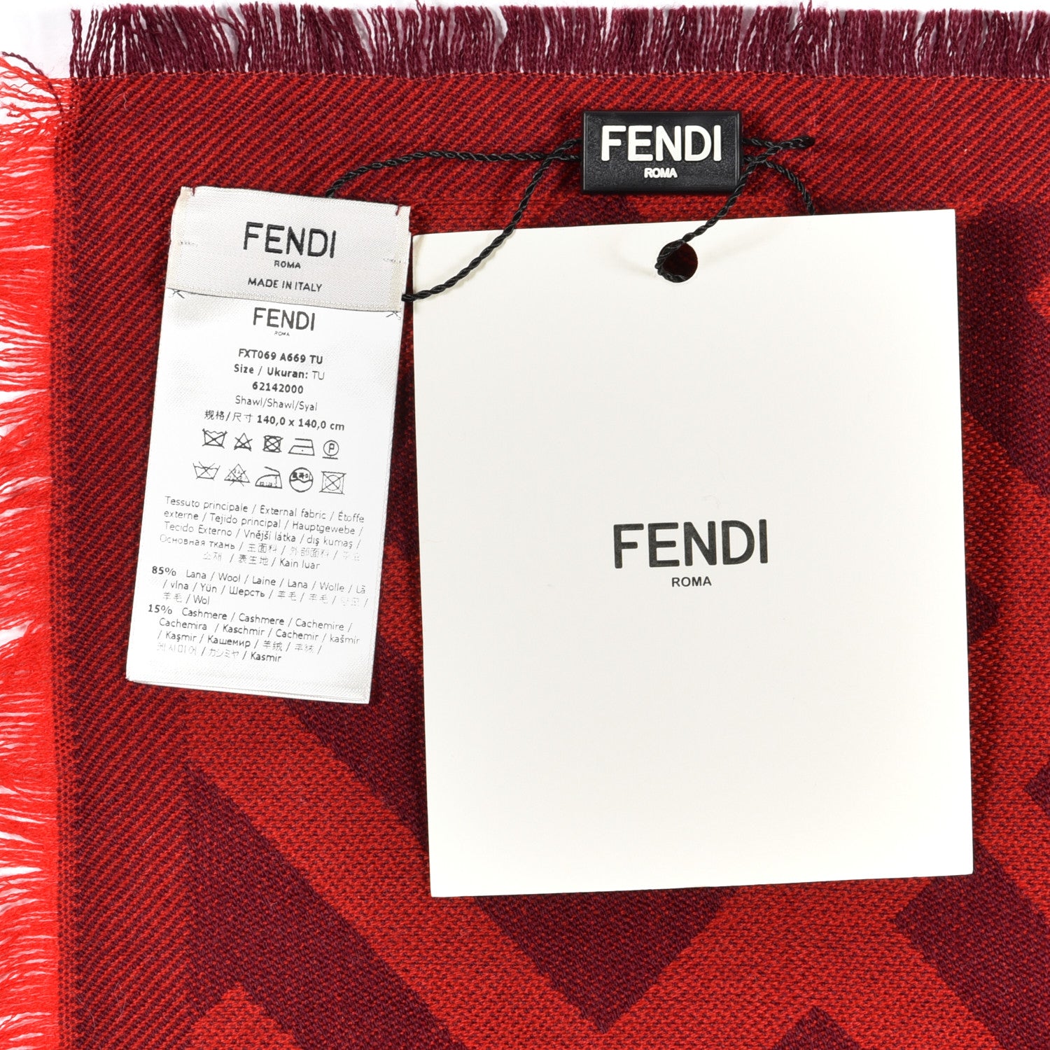 Fendi Wool Cashmere FF Shawl Red 3 of 3
