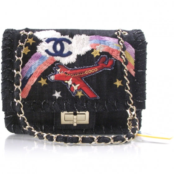 Chanel Denim Embroidered Night Flight Reissue Flap Blue 1 of 11