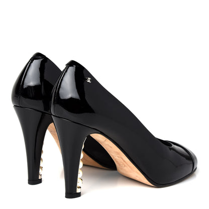 Chanel Patent Calfskin Cap Toe CC Pearl Pumps 37.5 Black 4 of 7