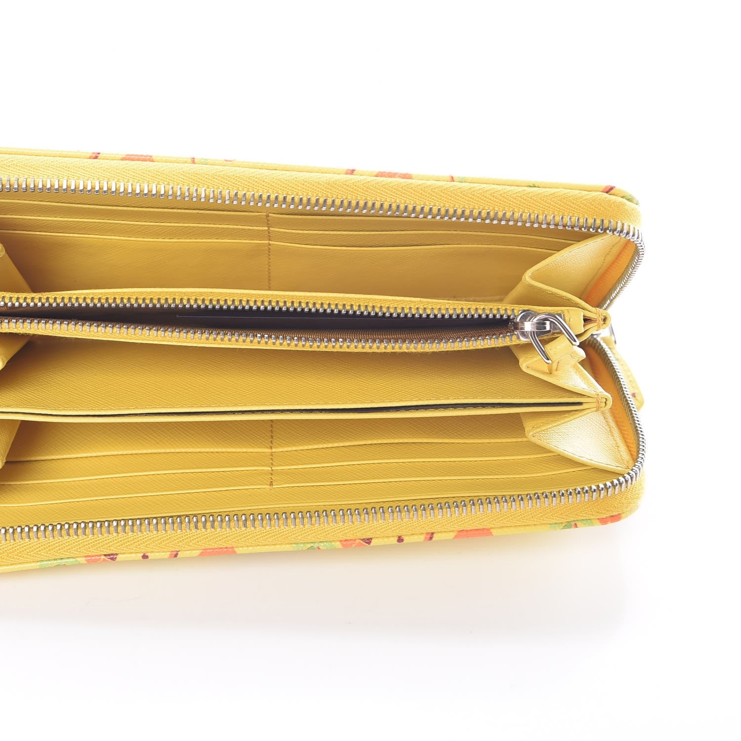 Prada Saffiano Palm Tree Print Zip Around Wallet Giallo 5 of 8