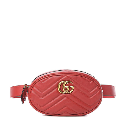 Gucci Calfskin Matelasse GG Marmont Belt Bag 85 34 Hibiscus Red 1 of 12