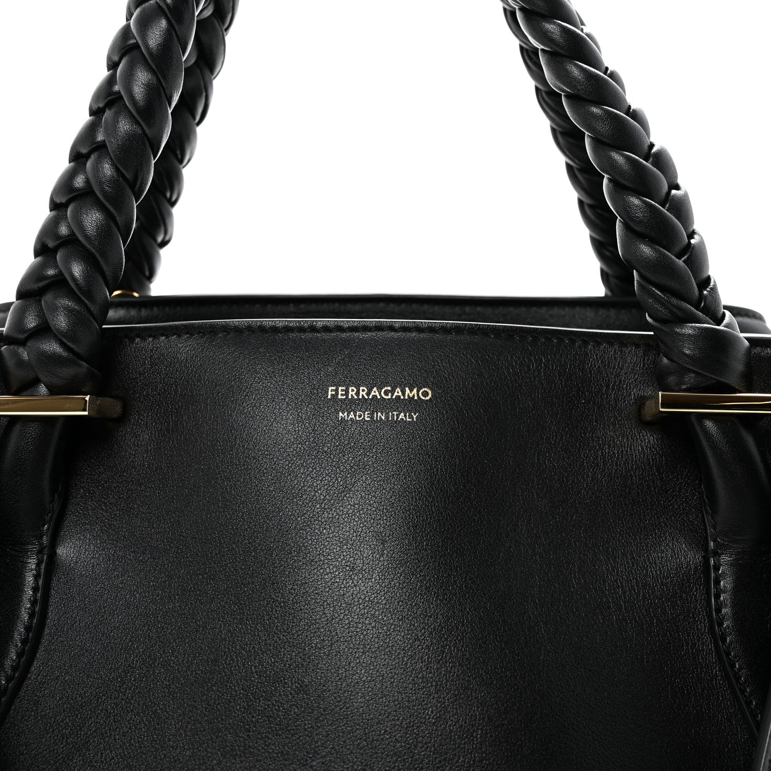 Salvatore Ferragamo Calfskin Braided Small Blossom Top Handle Bag Black 7 of 9