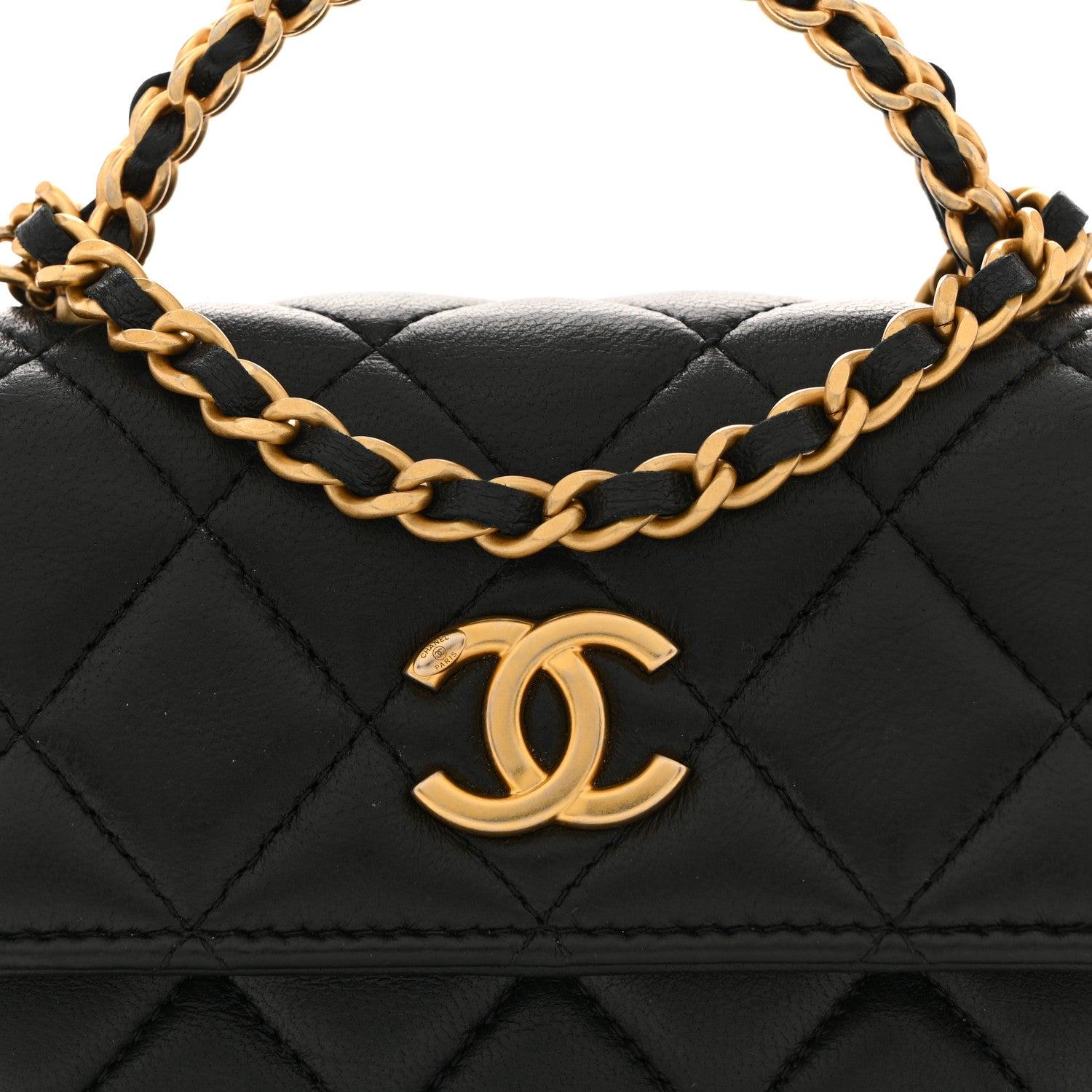 Chanel Lambskin Quilted Chain Top Handle Clutch With Chain Black 9 of 14