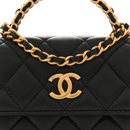 Chanel Lambskin Quilted Chain Top Handle Clutch With Chain Black 9 of 14